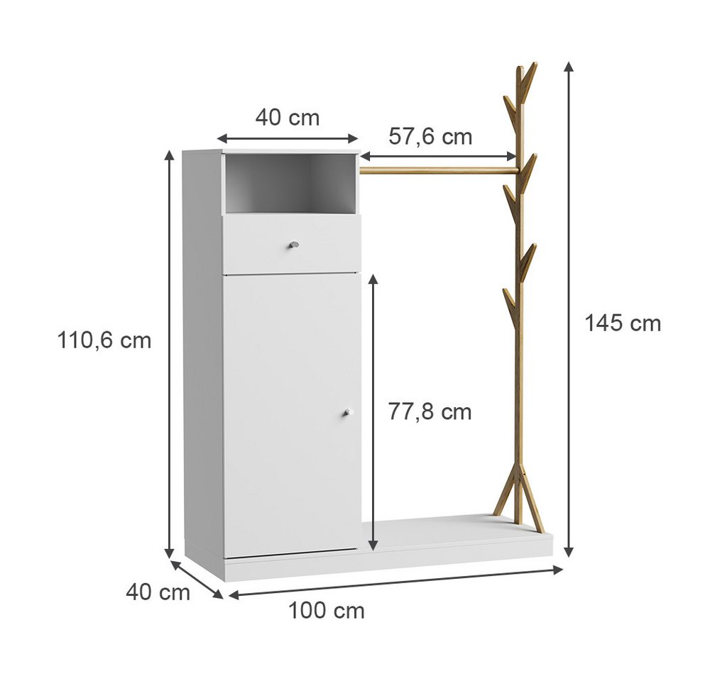Vicco Garderoben-Set Liria, Weiß/Bambus, 100 x 145 cm mit Schublade, (1-St) – Bild 3 von 5
