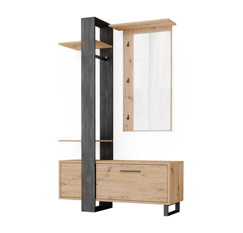 Vicco Garderoben-Set Porto, Artisan-Eiche/Schwarz, 120 x 192 cm, (2-St) – Bild 2 von 5