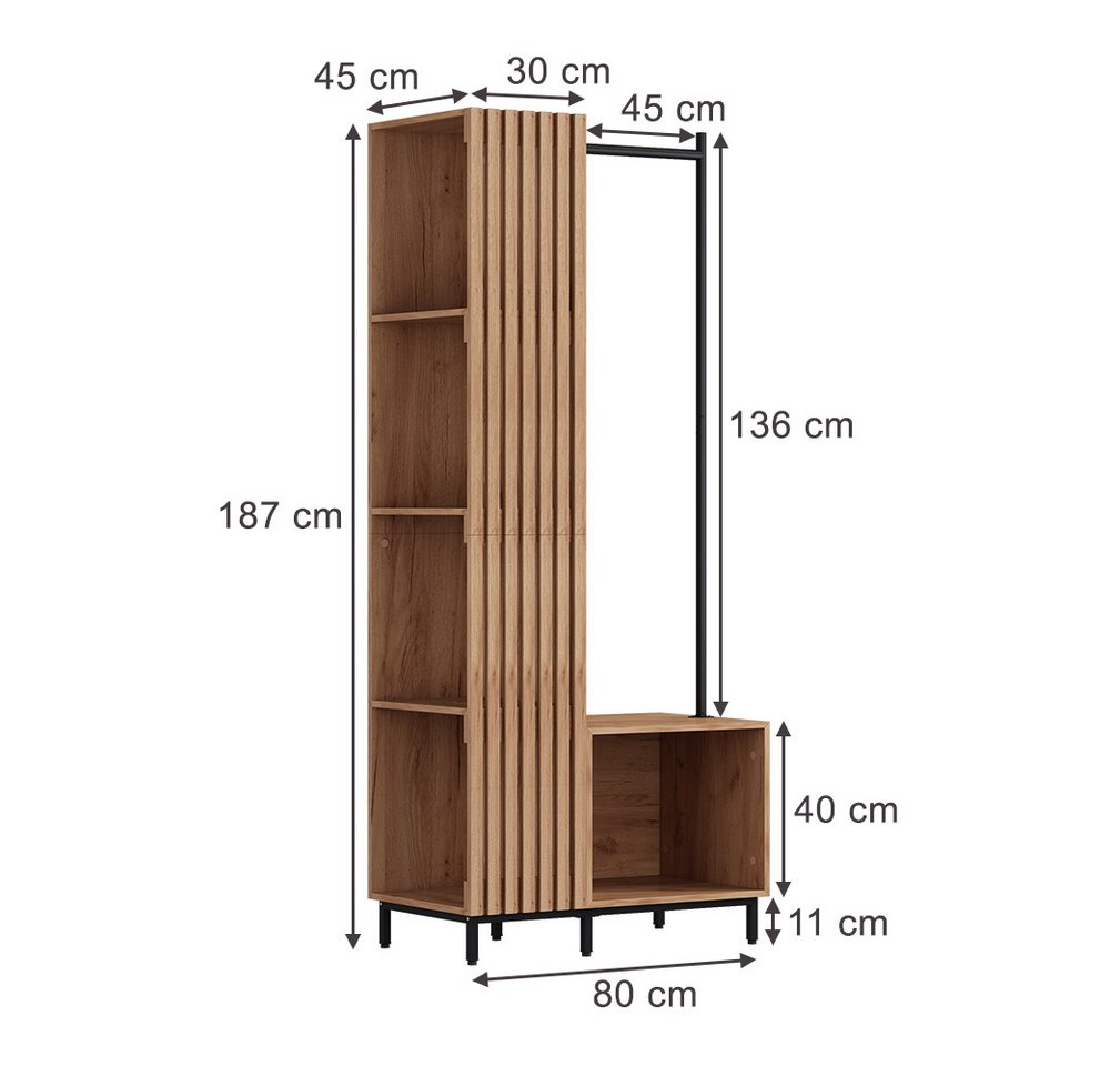 Vicco Garderoben-Set Zinto, dąb kraft złoty, 80 x 187 cm mit 5 Ablagefächern, (1-St) – Bild 3 von 5
