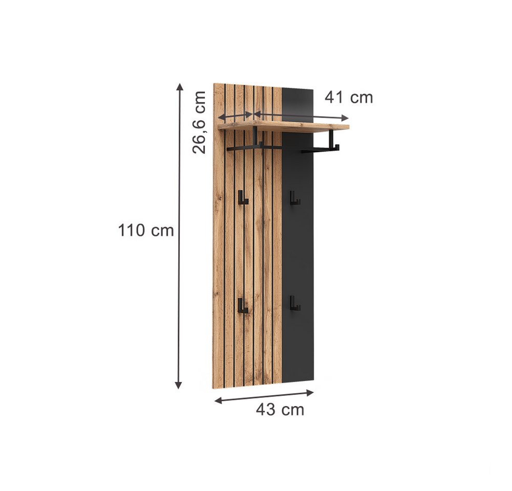 Vicco Garderobenschrank Amber, Eiche Wotan, 43 x 110 cm (1-St) – Bild 3 von 5
