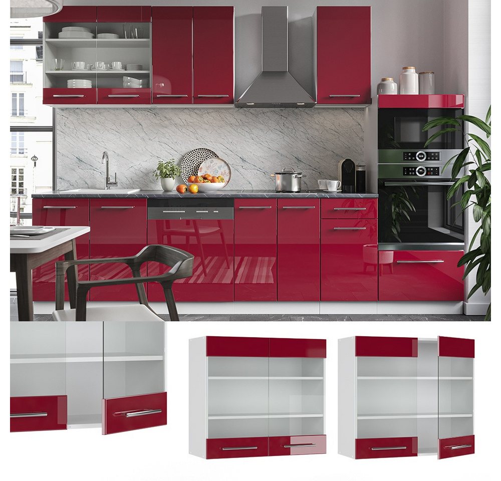 Vicco Glashängeschrank Fame-Line, Bordeaux Hochglanz/Weiß, 80 cm (1-St) – Bild 2 von 5