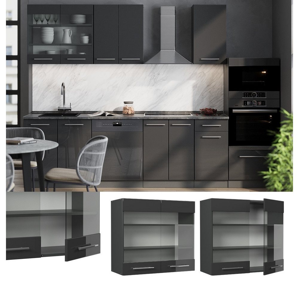 Vicco Glashängeschrank Fame-Line, Anthrazit Hochglanz/Anthrazit, 80 cm (1-St) – Bild 2 von 5