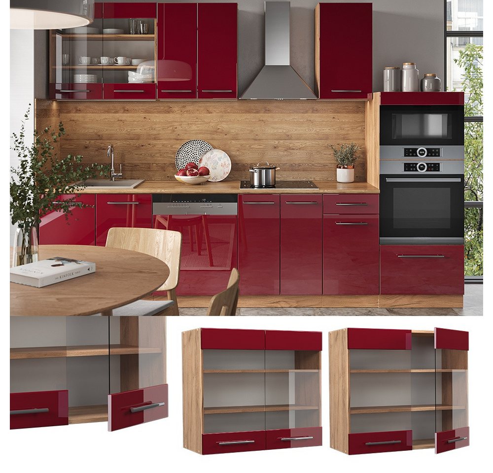 Vicco Glashängeschrank Fame-Line, Bordeaux Hochglanz/Goldkraft Eiche, 80 cm (1-St) – Bild 2 von 5
