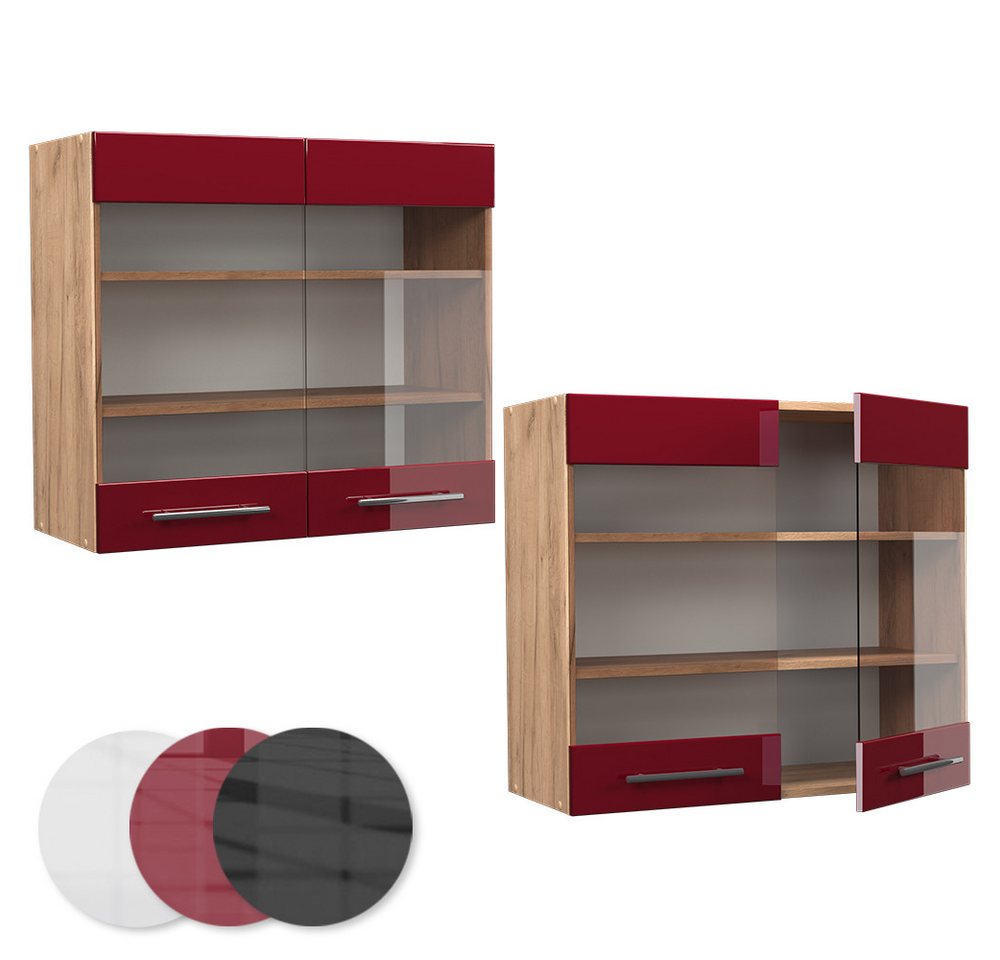 Vicco Glashängeschrank Fame-Line, Bordeaux Hochglanz/Goldkraft Eiche, 80 cm (1-St) – Bild 5 von 5
