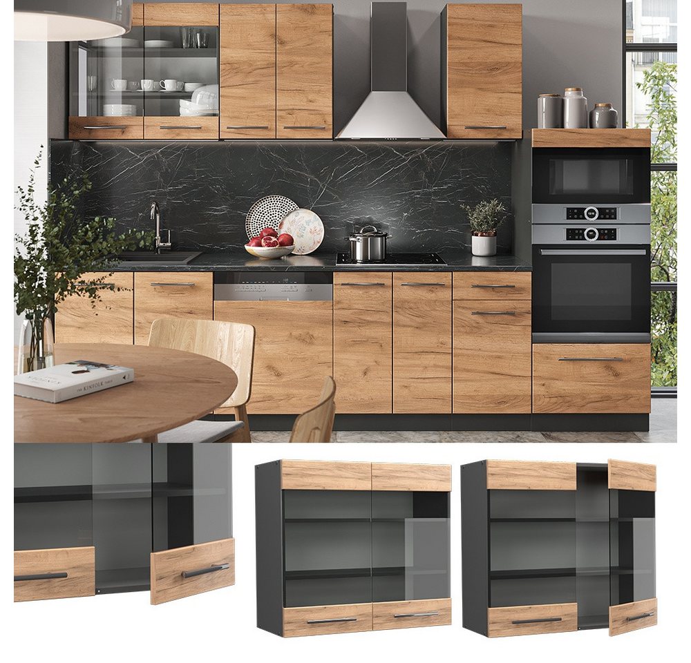 Vicco Glashängeschrank Fame-Line, Goldkraft Eiche/Anthrazit, 80 cm (1-St) – Bild 2 von 5