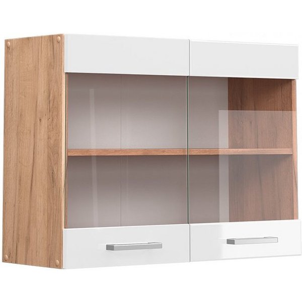 Vicco Glashängeschrank R-Line, Weiß Hochglanz/Goldkraft Eiche, 80 cm (1-St)