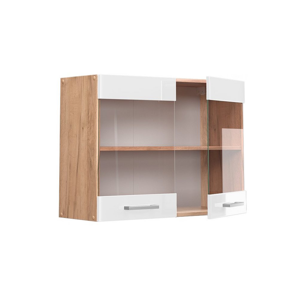 Vicco Glashängeschrank R-Line, Weiß Hochglanz/Goldkraft Eiche, 80 cm (1-St) – Bild 4 von 5