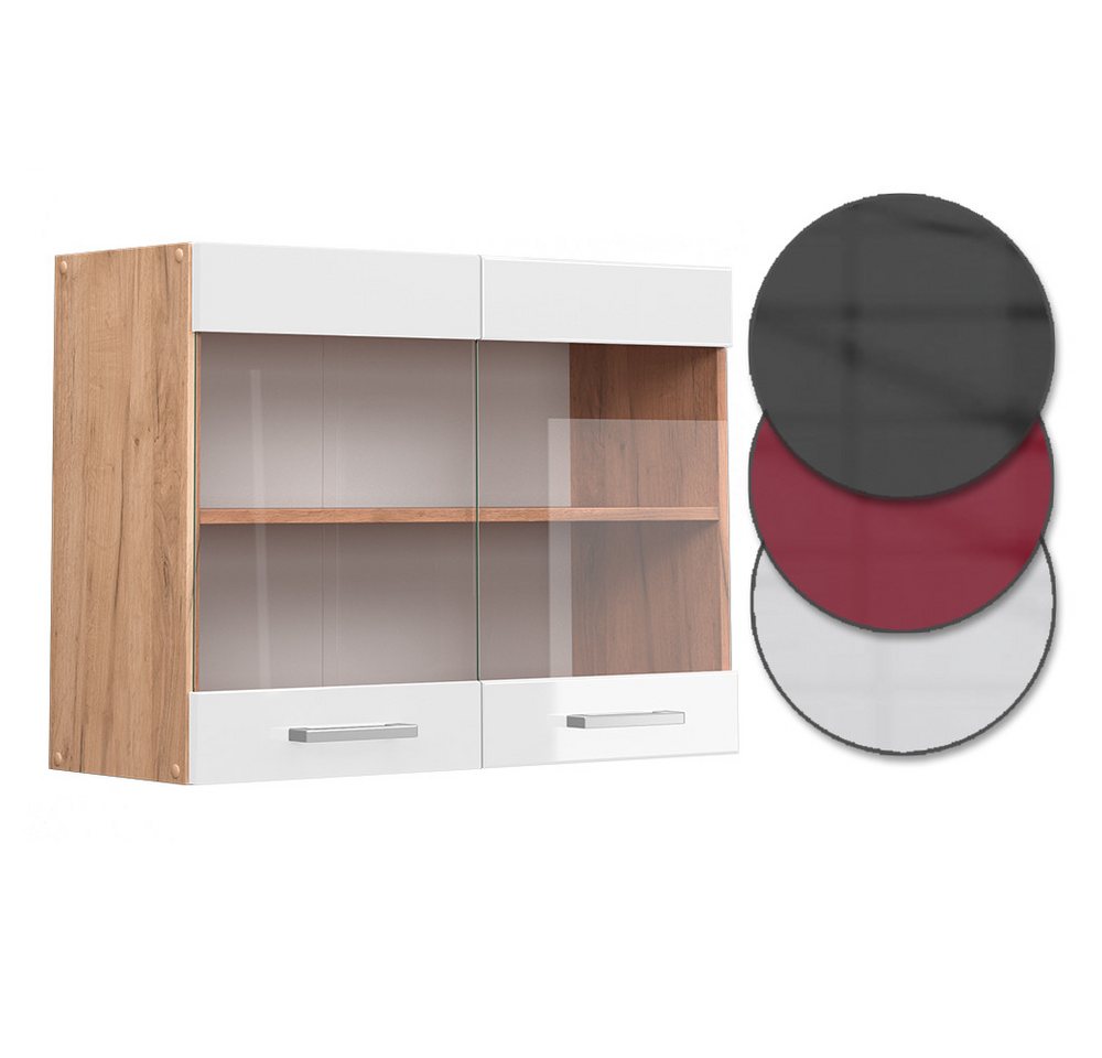 Vicco Glashängeschrank R-Line, Weiß Hochglanz/Goldkraft Eiche, 80 cm (1-St) – Bild 5 von 5