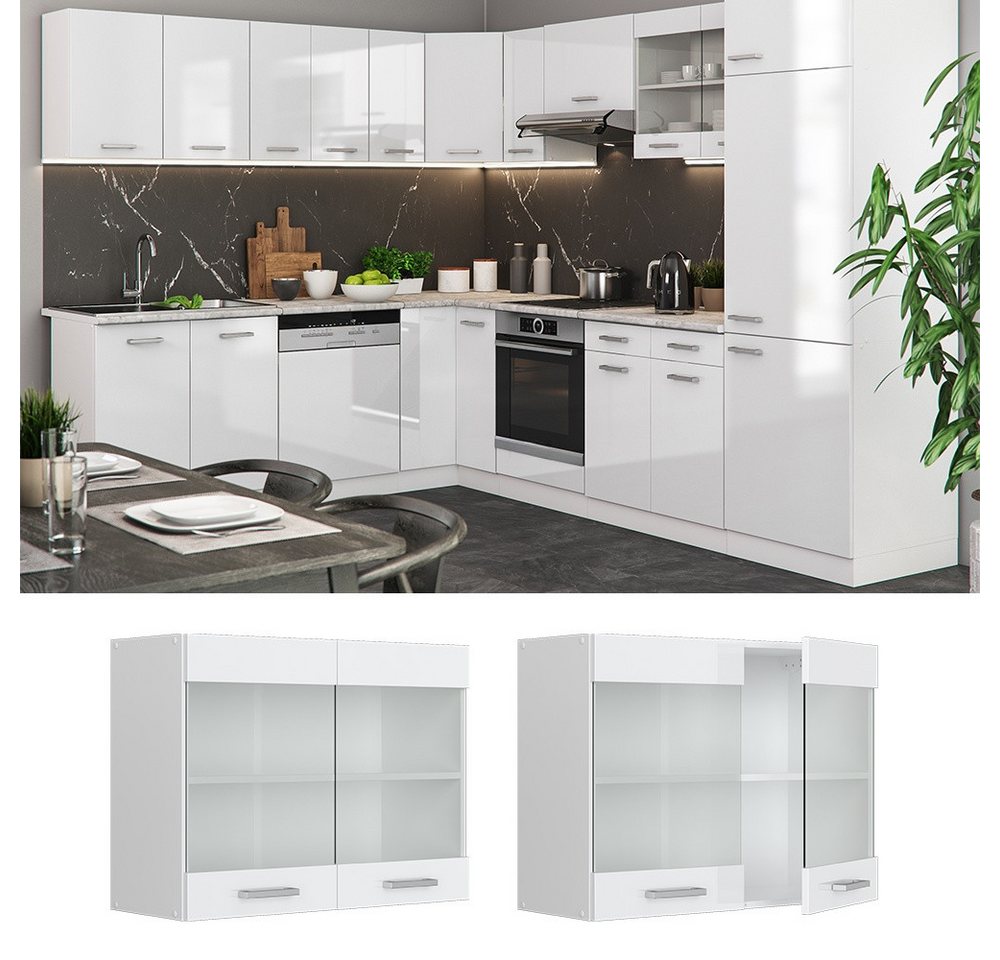 Vicco Glashängeschrank R-Line, Weiß Hochglanz/Weiß, 80 cm (1-St) – Bild 2 von 5