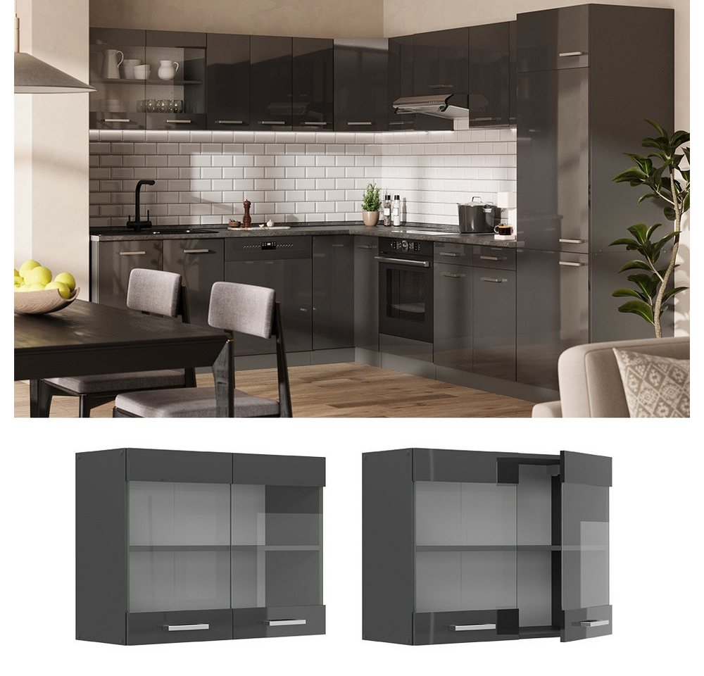 Vicco Glashängeschrank R-Line, Anthrazit Hochglanz/Anthrazit, 80 cm (1-St) – Bild 2 von 5