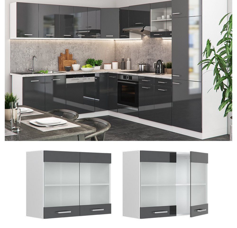 Vicco Glashängeschrank R-Line, Anthrazit Hochglanz/Weiß, 80 cm (1-St) – Bild 2 von 5