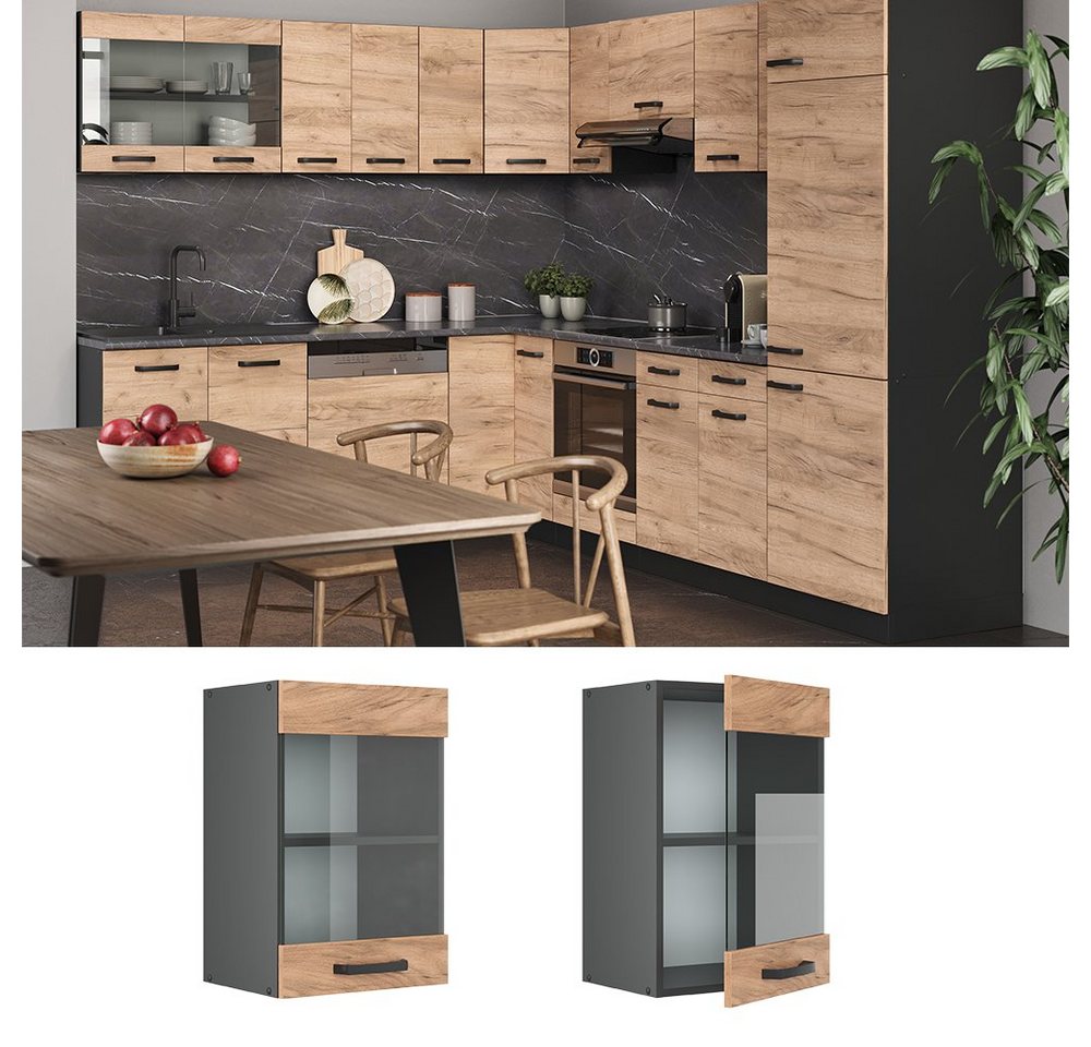 Vicco Glashängeschrank R-Line, Goldkraft Eiche/Anthrazit, 40 cm (1-St) – Bild 2 von 5