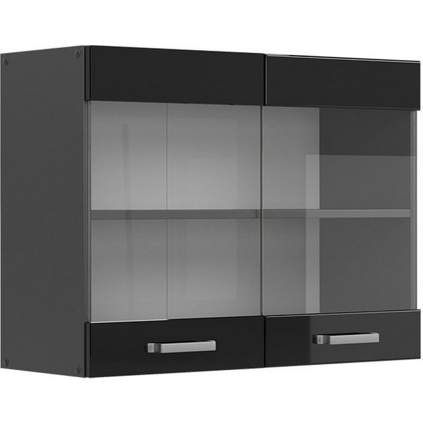 Vicco Glashängeschrank R-Line, Schwarz Hochglanz/Anthrazit, 80 cm (1-St)