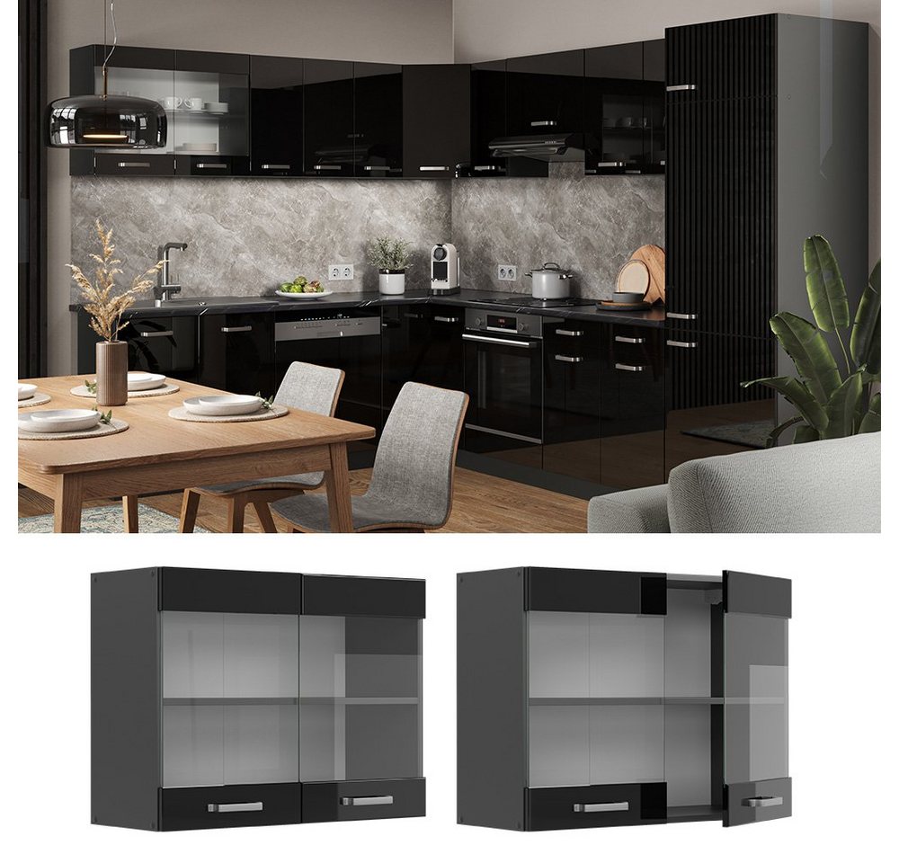 Vicco Glashängeschrank R-Line, Schwarz Hochglanz/Anthrazit, 80 cm (1-St) – Bild 2 von 5