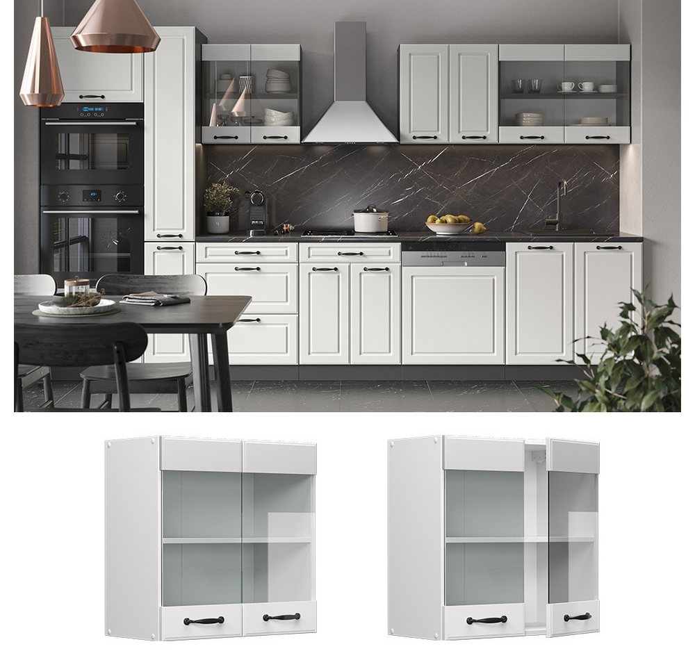Vicco Glashängeschrank R-Line, Weiß Landhaus/Weiß, 60 cm (1-St) – Bild 2 von 5