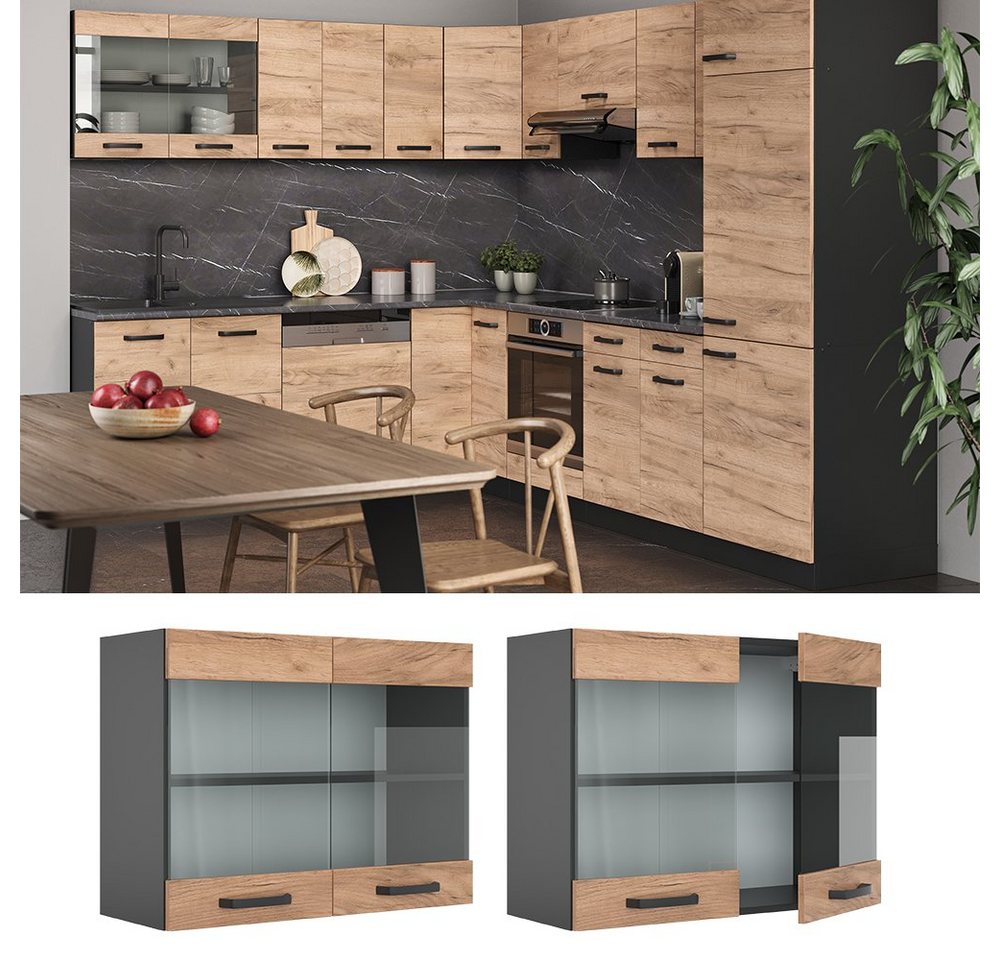 Vicco Glashängeschrank R-Line, Goldkraft Eiche/Anthrazit, 80 cm (1-St) – Bild 2 von 5