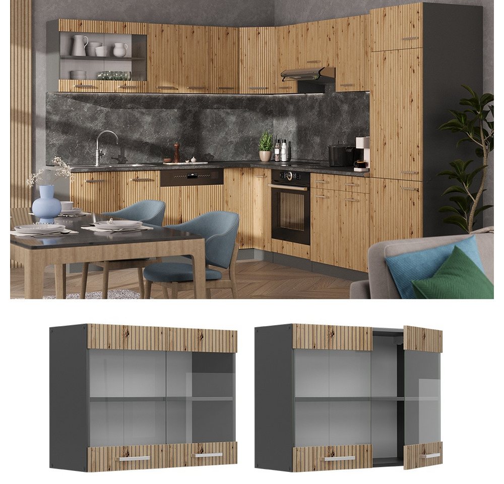 Vicco Glashängeschrank R-Line, Artisan-Eiche/Anthrazit, 80 cm (1-St) – Bild 2 von 5