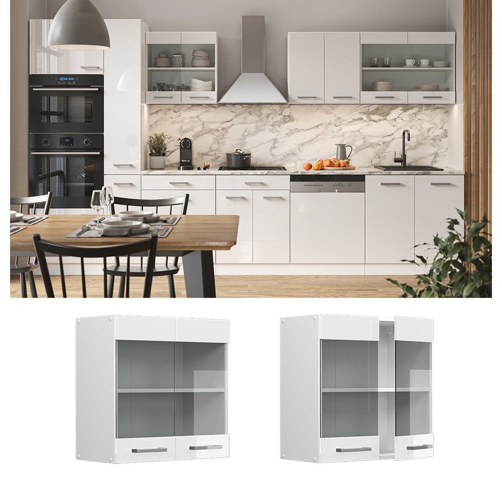 Vicco Glashängeschrank R-Line, Weiß Hochglanz/Weiß, 60 cm (1-St) – Bild 2 von 5