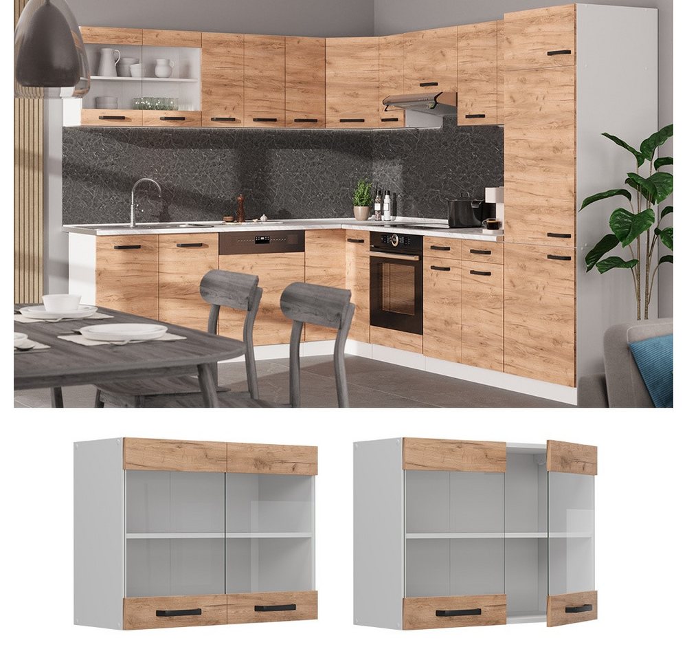 Vicco Glashängeschrank R-Line, Goldkraft Eiche/Weiß, 80 cm (1-St) – Bild 2 von 5