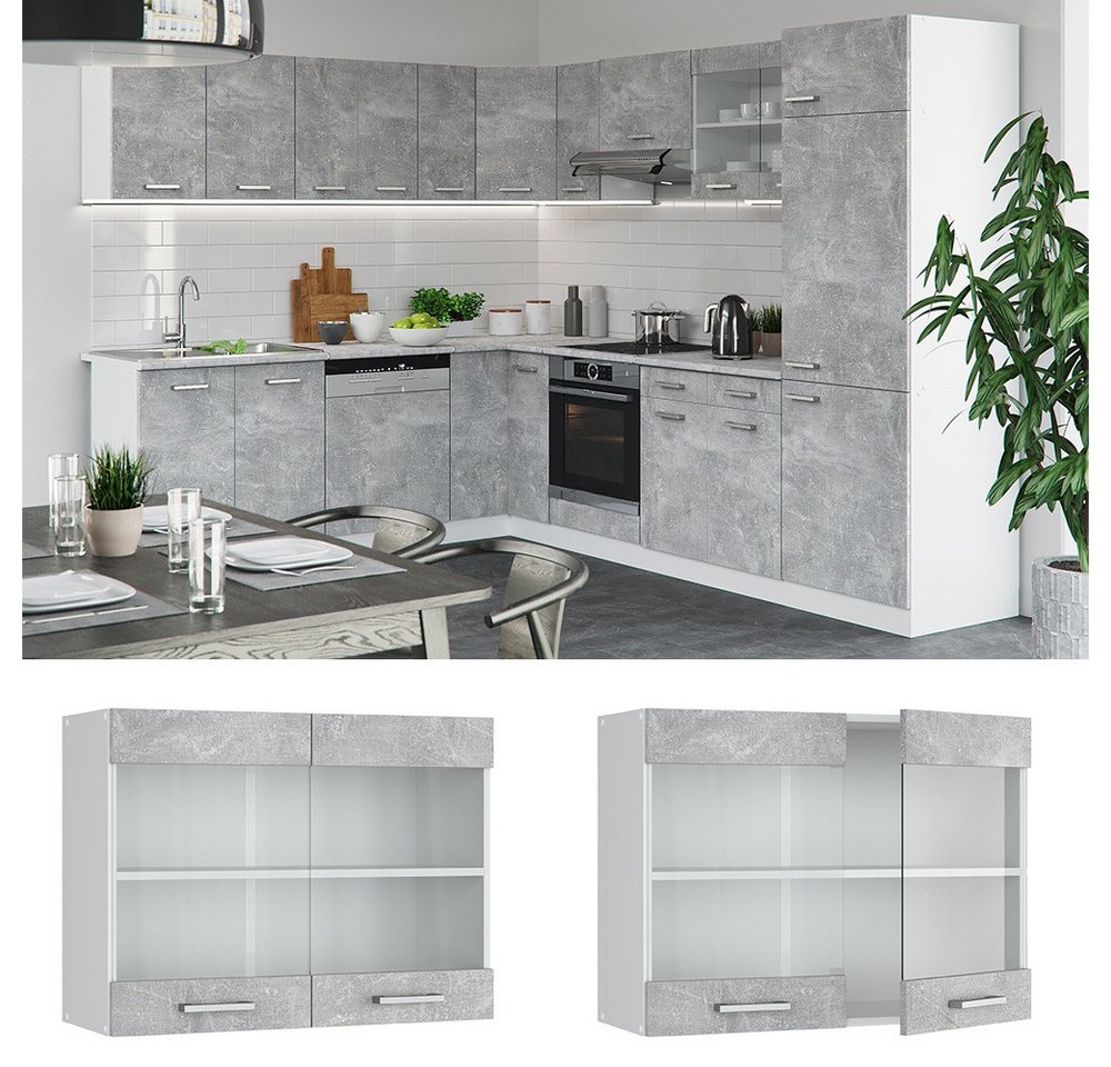 Vicco Glashängeschrank R-Line, Beton/Weiß, 80 cm (1-St) – Bild 2 von 5