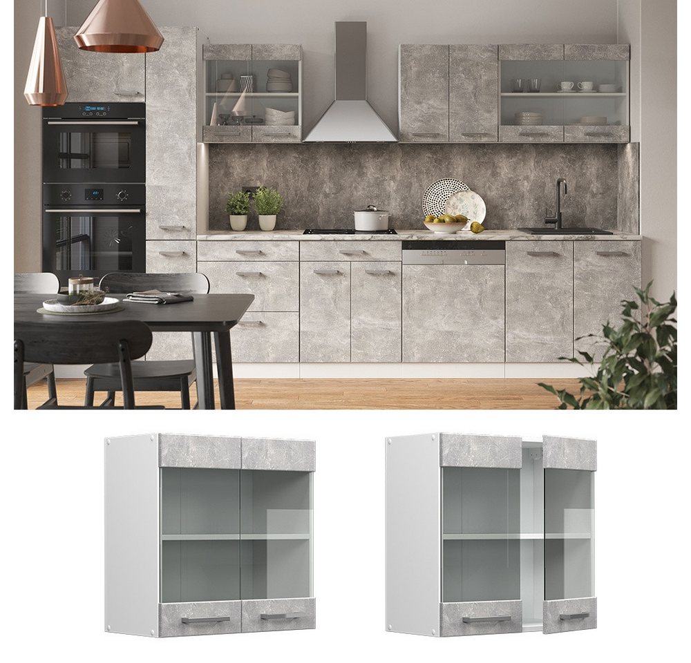 Vicco Glashängeschrank R-Line, Beton/Weiß, 60 cm (1-St) – Bild 2 von 5