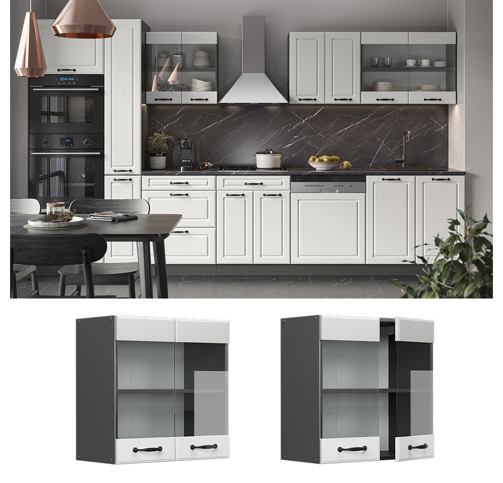 Vicco Glashängeschrank R-Line, Weiß Landhaus/Anthrazit, 60 cm (1-St) – Bild 2 von 5