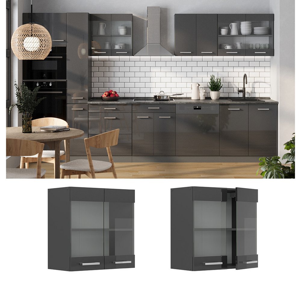 Vicco Glashängeschrank R-Line, Anthrazit Hochglanz/Anthrazit, 60 cm (1-St) – Bild 2 von 5