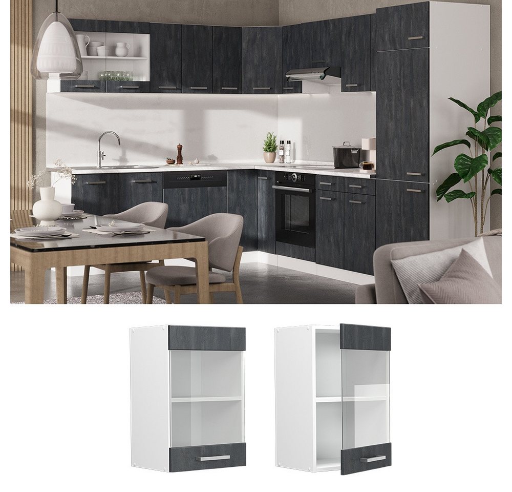 Vicco Glashängeschrank R-Line, Schwarz Beton/Weiß, 40 cm (1-St) – Bild 2 von 5