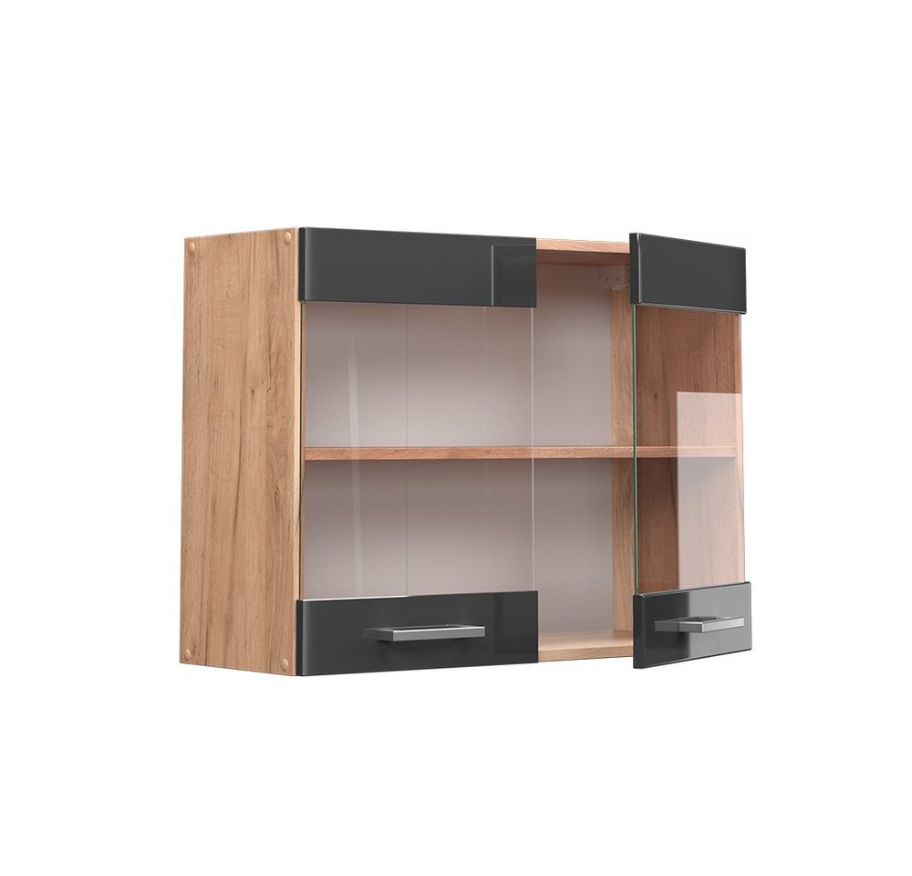 Vicco Glashängeschrank R-Line, Anthrazit Hochglanz/Goldkraft Eiche, 80 cm (1-St) – Bild 4 von 5