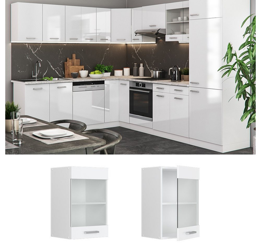 Vicco Glashängeschrank R-Line, Weiß Hochglanz/Weiß, 40 cm (1-St) – Bild 2 von 5