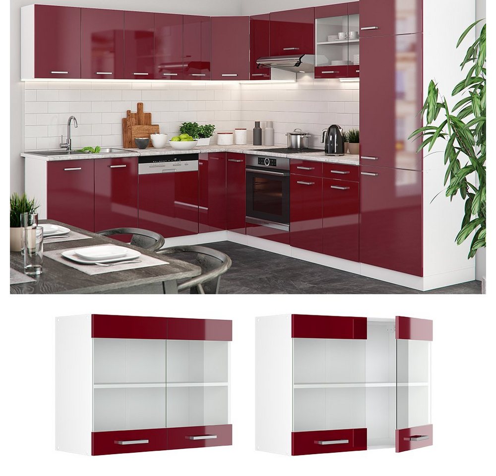Vicco Glashängeschrank R-Line, Rot Hochglanz/Weiß, 80 cm (1-St) – Bild 2 von 5