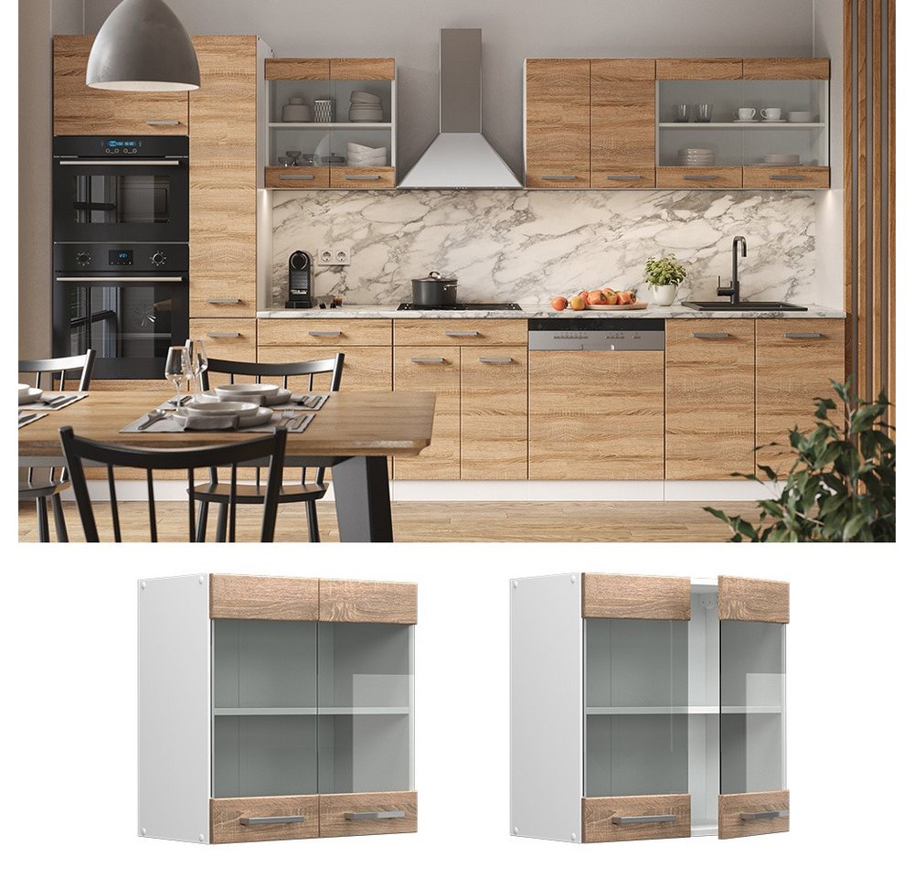 Vicco Glashängeschrank R-Line, Sonoma/Weiß, 60 cm (1-St) – Bild 2 von 5