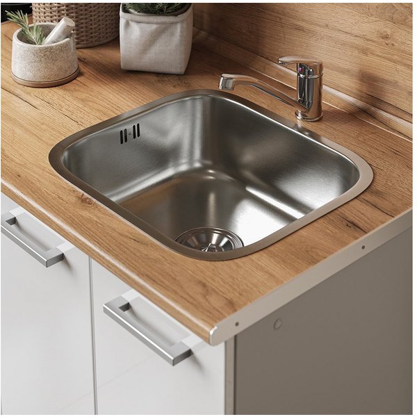 Vicco Granitspüle Flova, Stahl, 39 x 44 cm Set mit Armatur, Zulauf und Ablauf, Rechteckig, 39/44 cm, (4 St)