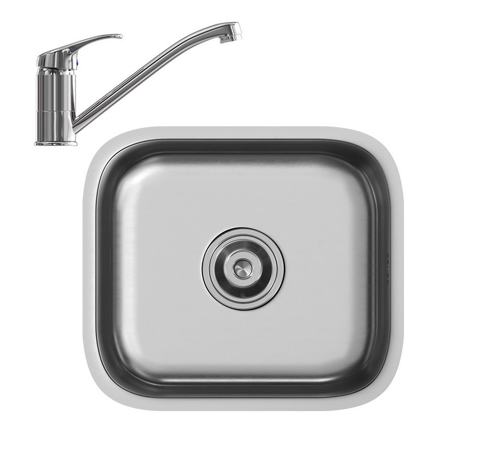 Vicco Granitspüle Flova, Stahl, 39 x 44 cm Set mit Armatur, Zulauf und Ablauf, Rechteckig, 39/44 cm, (4 St) – Bild 2 von 5