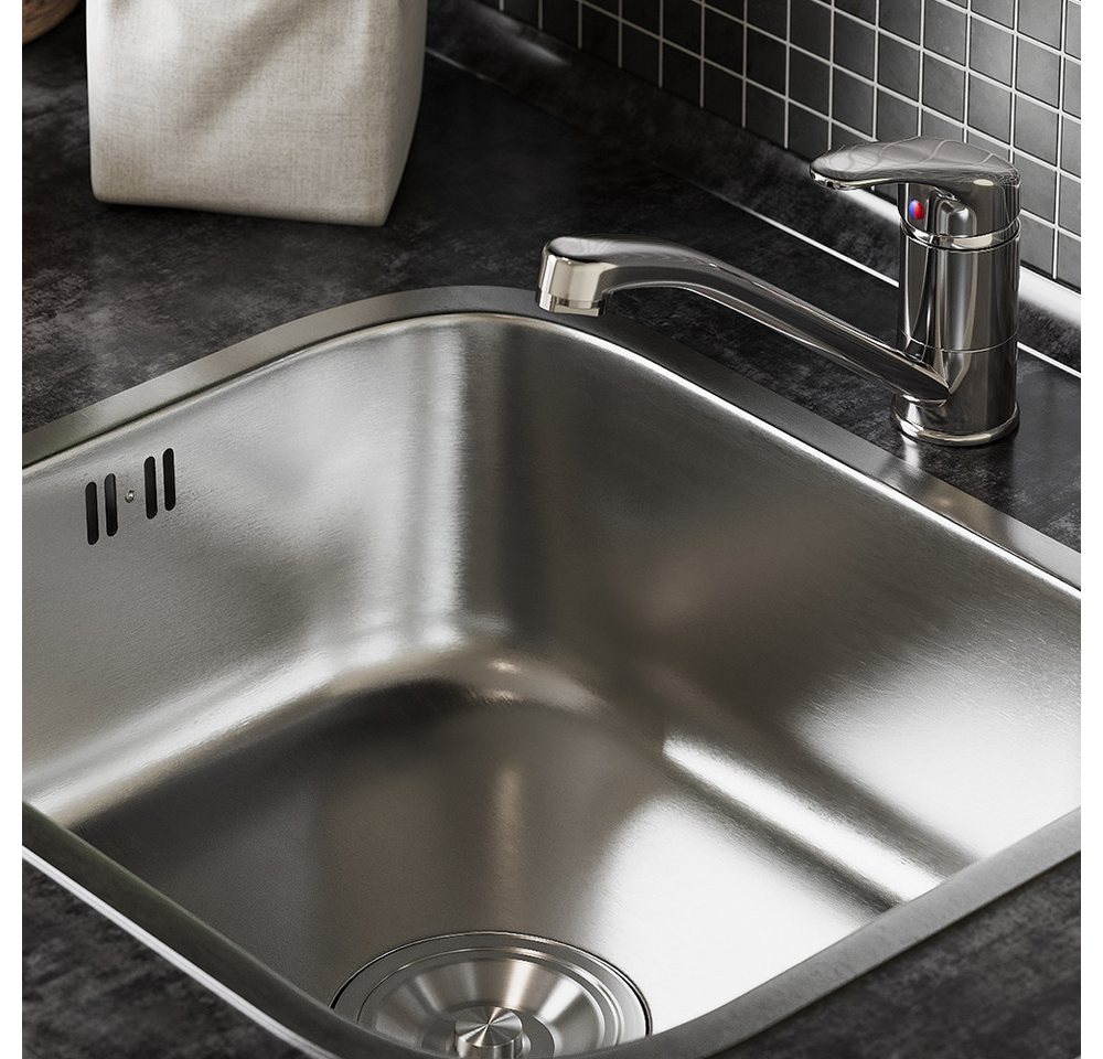 Vicco Granitspüle Flova, Stahl, 39 x 44 cm Set mit Armatur, Zulauf und Ablauf, Rechteckig, 39/44 cm, (4 St) – Bild 4 von 5