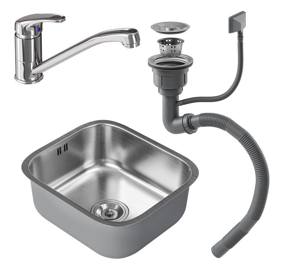 Vicco Granitspüle Flova, Stahl, 39 x 44 cm Set mit Armatur, Zulauf und Ablauf, Rechteckig, 39/44 cm, (4 St) – Bild 5 von 5