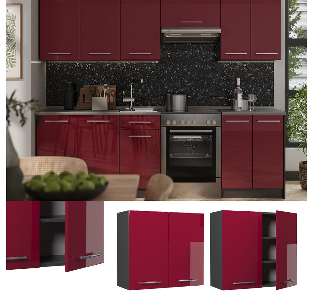 Vicco Hängeschrank Fame-Line, Bordeaux Hochglanz/Anthrazit, 80 cm (1-St) – Bild 2 von 5
