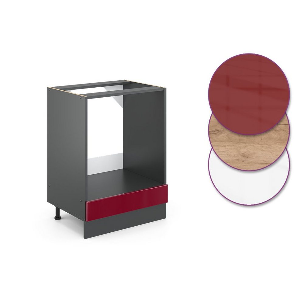 Vicco Herdumbauschrank R-Line, Rot Hochglanz/Anthrazit, 60 cm ohne Arbeitsplatte (1-St) – Bild 4 von 4
