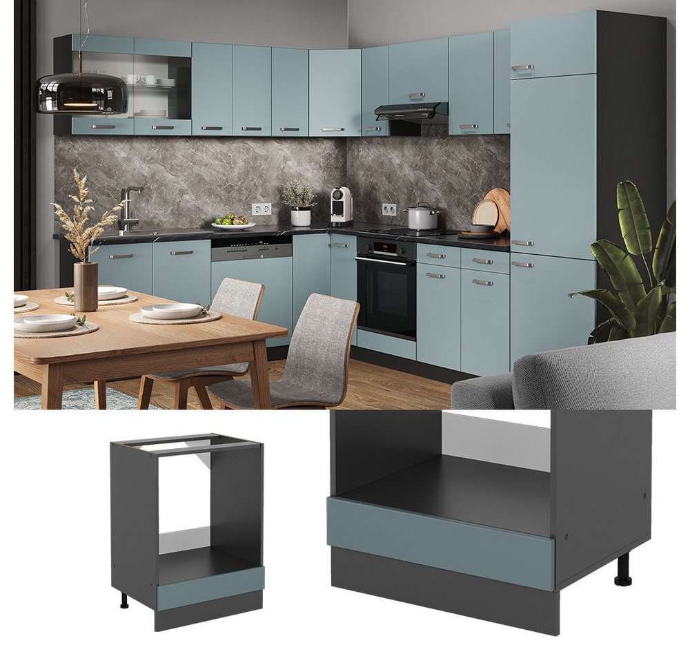 Vicco Herdumbauschrank R-Line, Blau-Grau/Anthrazit, 60 cm ohne Arbeitsplatte (1-St) – Bild 3 von 4