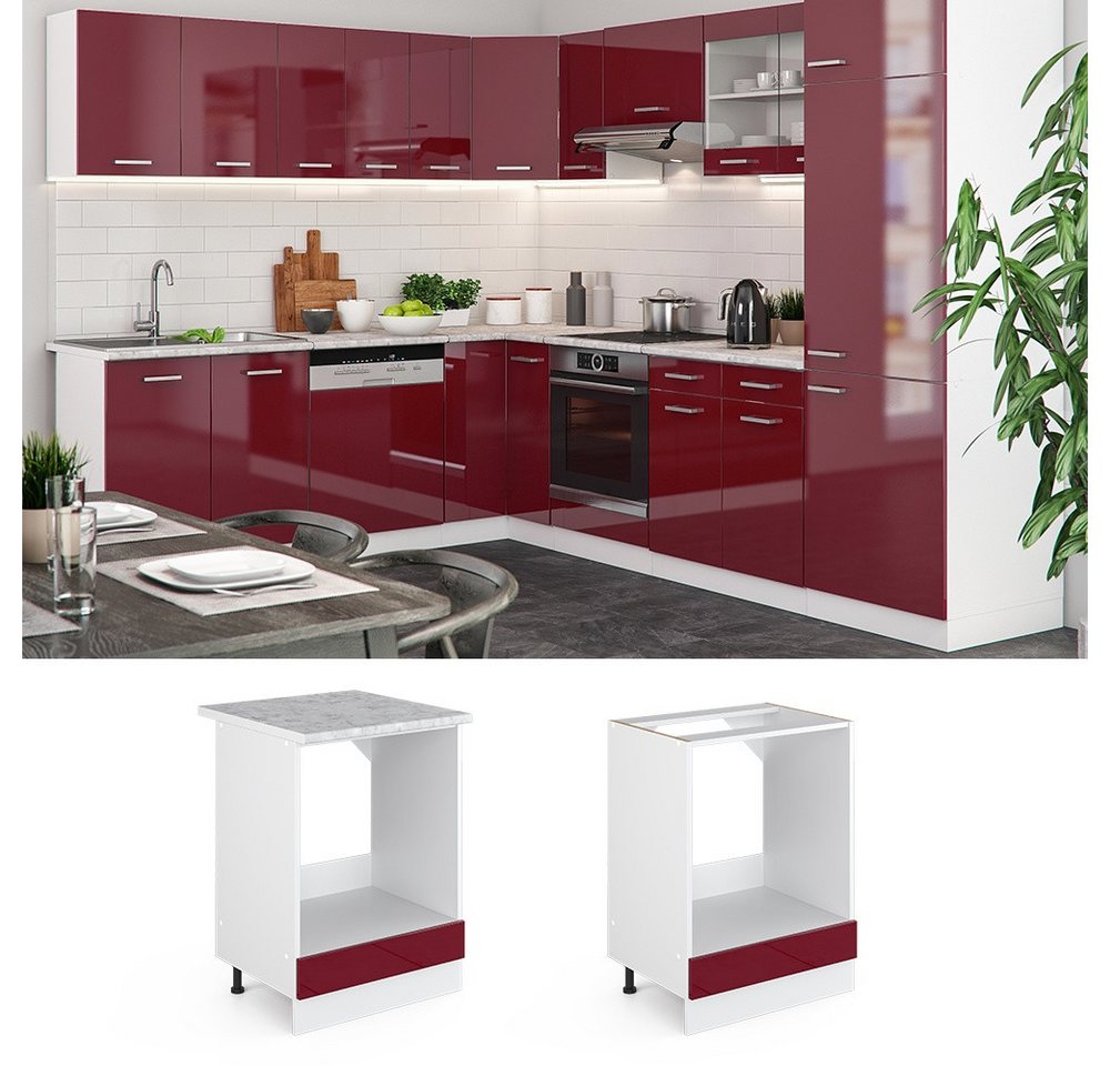 Vicco Herdumbauschrank R-Line, Rot Hochglanz/Weiß, 60 cm ohne Arbeitsplatte (1-St) – Bild 3 von 4