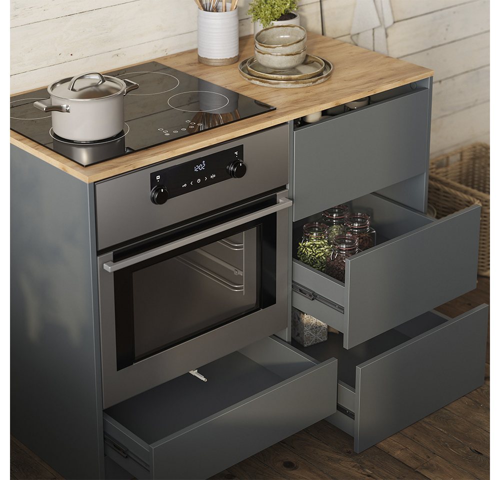 Vicco Herdumbauschrank Viktor, Anthrazit/Goldkraft Eiche, 116.8 cm mit 4 praktischen Schub... (1-St) – Bild 4 von 5