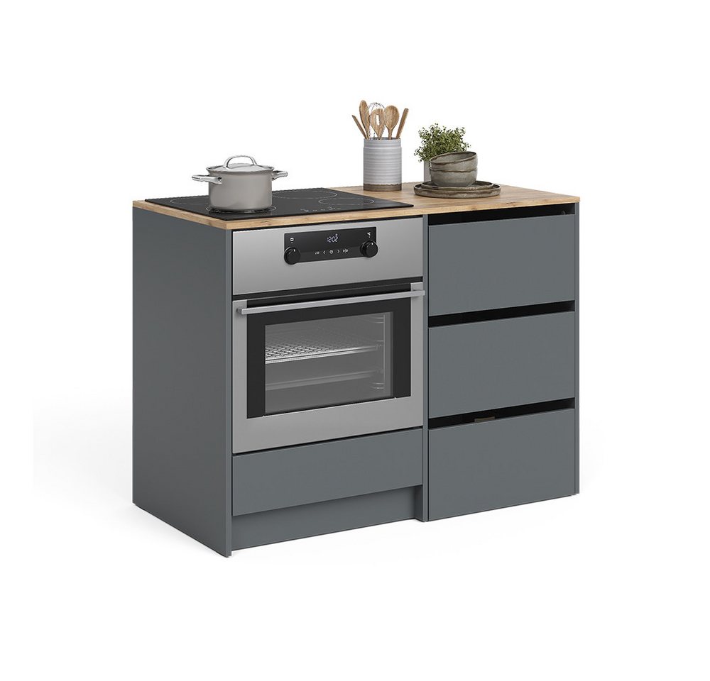 Vicco Herdumbauschrank Viktor, Anthrazit/Goldkraft Eiche, 116.8 cm mit 4 praktischen Schub... (1-St) – Bild 5 von 5