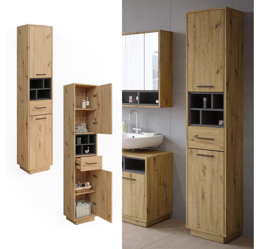 Vicco Hochschrank Beatrice, Artisan Eiche/Anthrazit/Anthrazit, 38 x 190 cm mit Türen... (1-St) – Bild 2 von 5