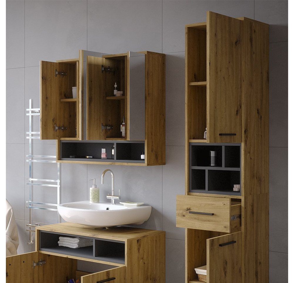 Vicco Hochschrank Beatrice, Artisan Eiche/Anthrazit/Anthrazit, 38 x 190 cm mit Türen... (1-St) – Bild 5 von 5