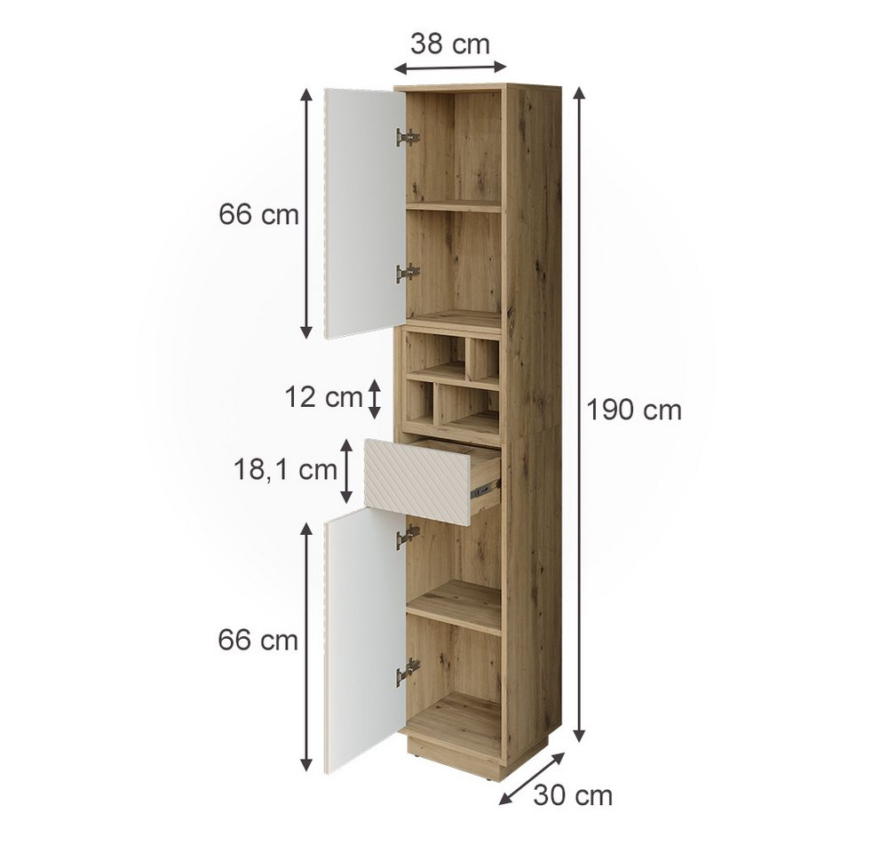 Vicco Hochschrank Beatrice, Cashmere/Artisan-Eiche, 38 x 190 cm (1-St) – Bild 2 von 5