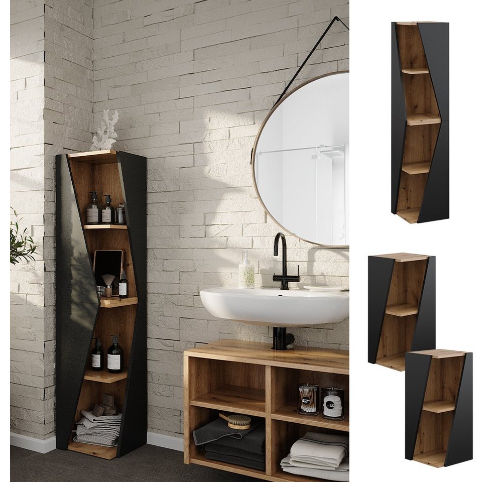 Vicco Hochschrank Benno, Anthrazit/Eiche, 31.6 x 70.5 cm mit 3 Ablagen (1-St) – Bild 2 von 5