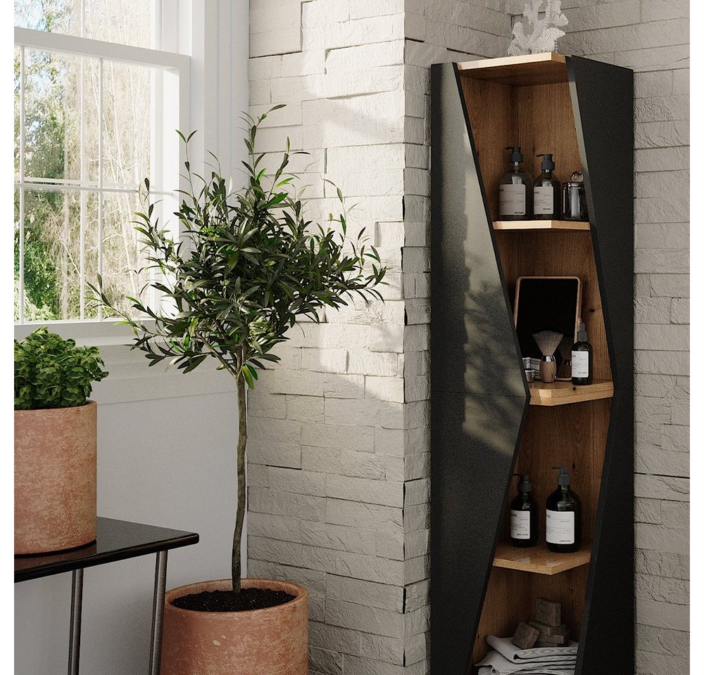 Vicco Hochschrank Benno, Anthrazit/Eiche, 31.6 x 70.5 cm mit 3 Ablagen (1-St) – Bild 5 von 5