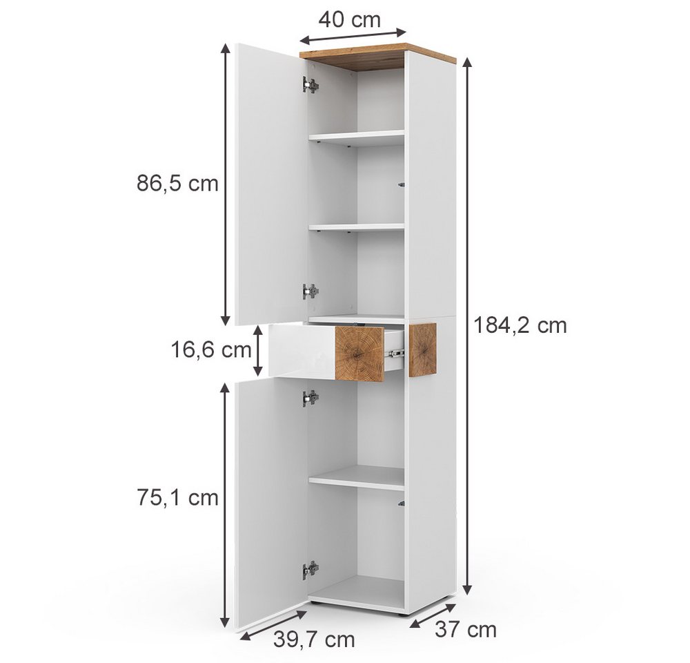 Vicco Hochschrank Eden, Weiß Hochglanz/Artisan-Eiche 40x184 (1-St) – Bild 2 von 5