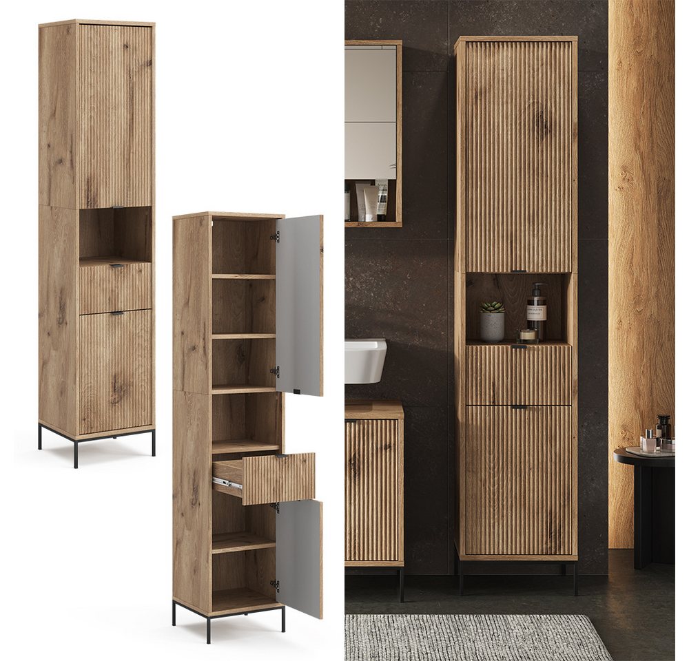 Vicco Hochschrank Eliza, Viking Oak/Sonoma, 40 x 190 cm mit Tür und Schublade (1-St) – Bild 2 von 5