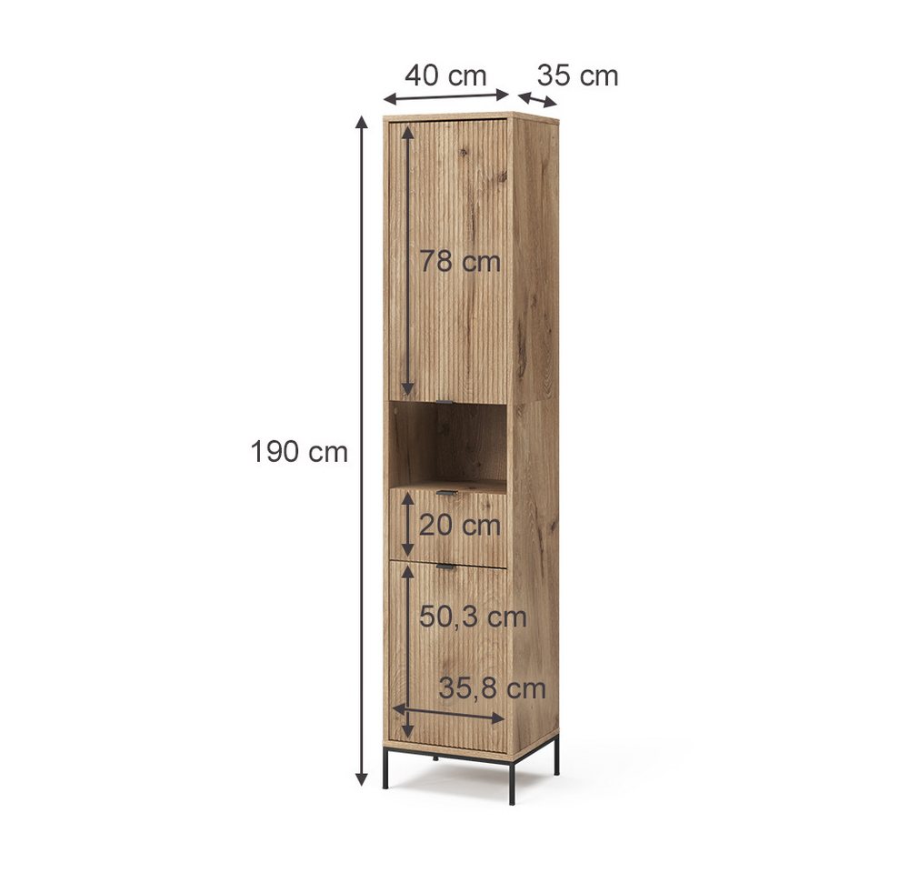 Vicco Hochschrank Eliza, Viking Oak/Sonoma, 40 x 190 cm mit Tür und Schublade (1-St) – Bild 3 von 5